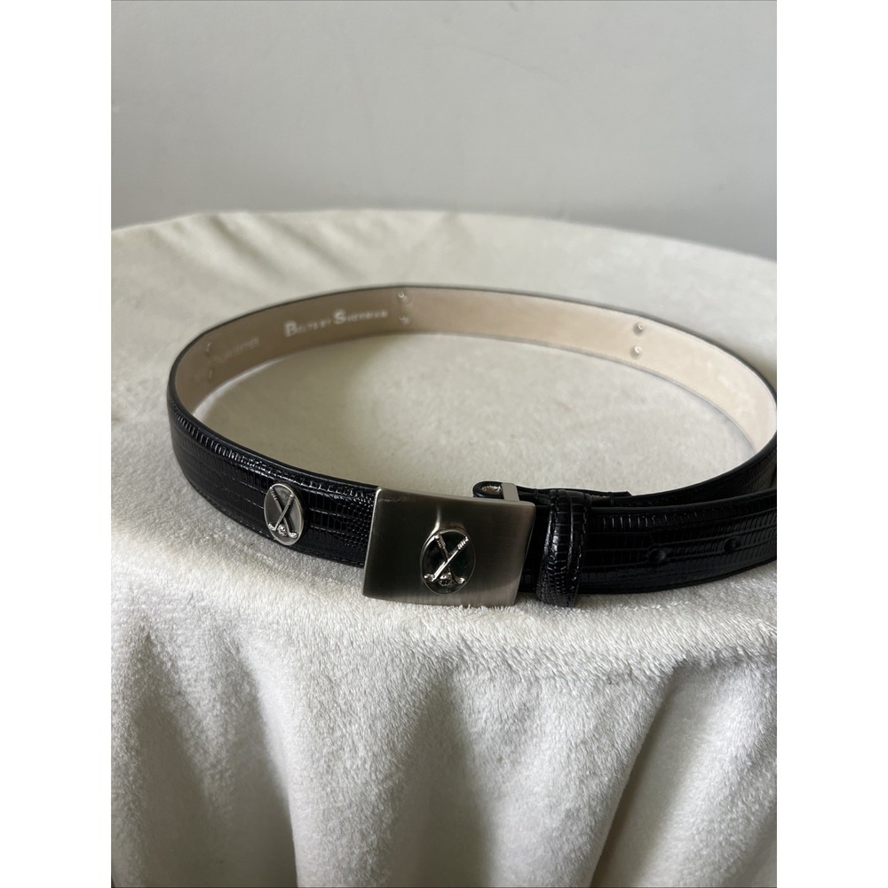 Belts By Sherman Genuine Italian Leather Black Silver Golf Men's Size 35